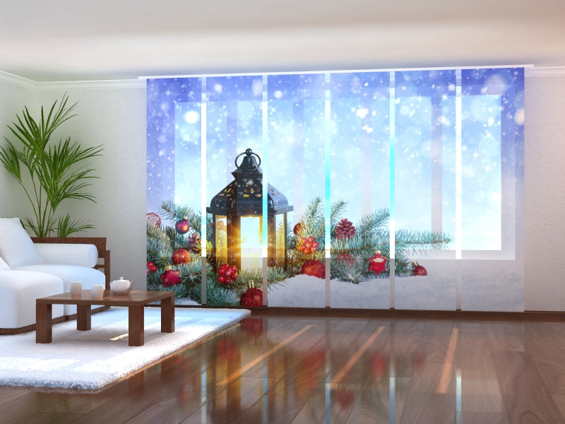Set of 6 Panel Curtains Magic Christmas Lantern on Snow