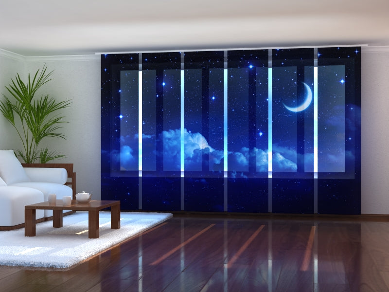 Set of 6 Panel Curtains Moon over the Clouds