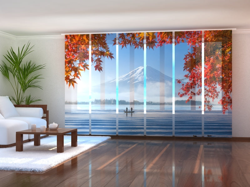 Set of 6 Panel Curtains Mountain Fuji and Lake Kawaguchiko