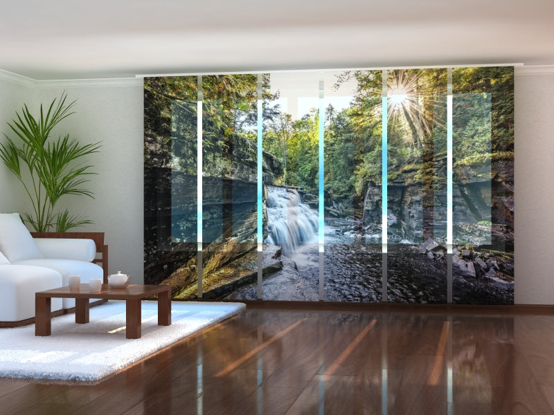 Set of 6 Panel Curtains Mountain Spring Water