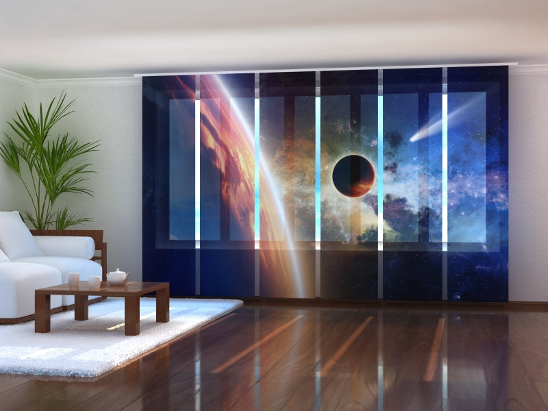 Set of 6 Panel Curtains Nebula, Stars and Comet in Space