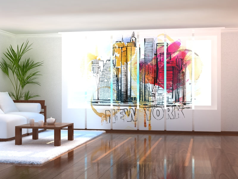 Set of 6 Panel Curtains New York Art