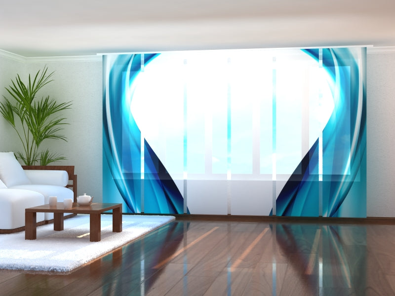 Set of 6 Panel Curtains Night Blue Abstract Waves