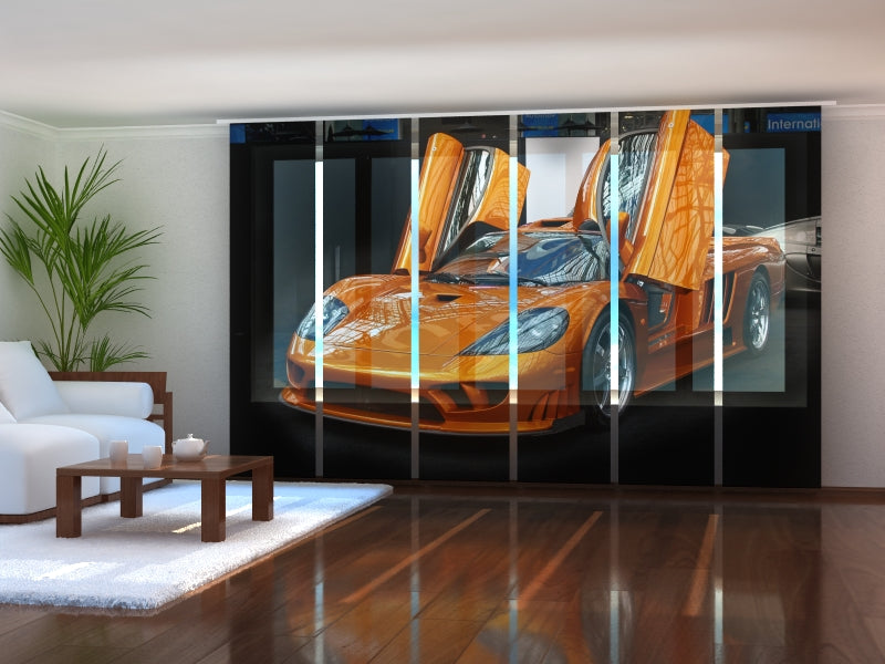 Set of 6 Panel Curtains Orange Ferrari