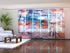Set of 6 Panel Curtains Orange and Blue Abstract Painting