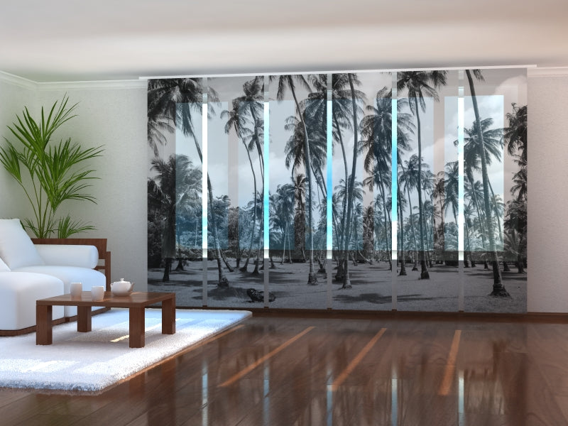 Set of 6 Panel Curtains Palm Trees in Black and White