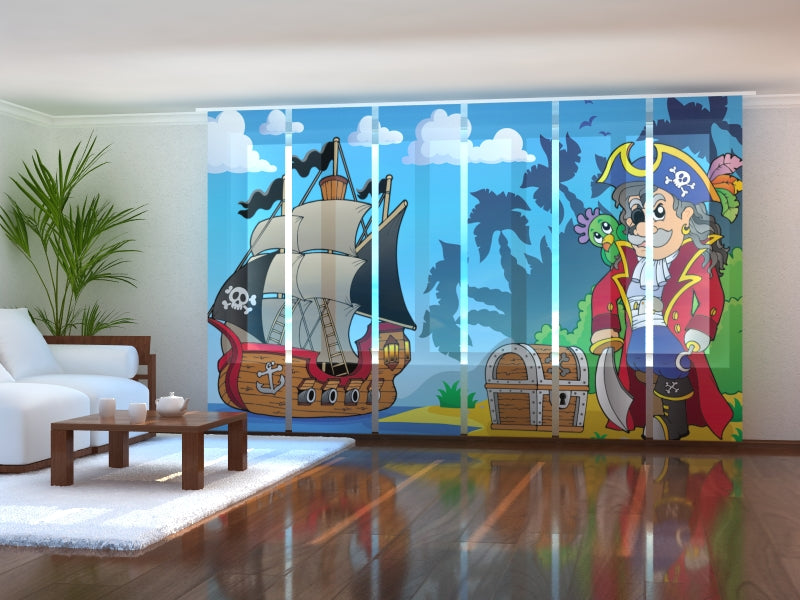 Set of 6 Panel Curtains Pirate and Treasure