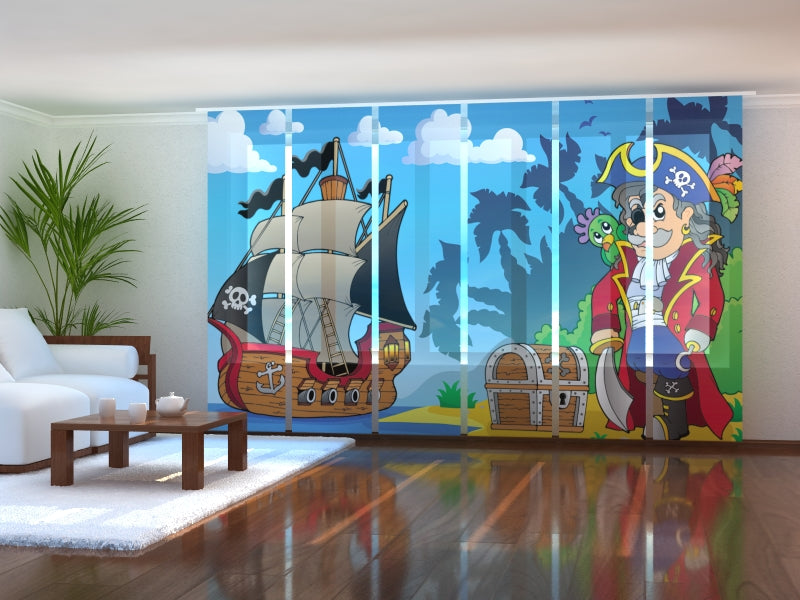 Set of 6 Sliding Panel Curtains Pirate and Treasure