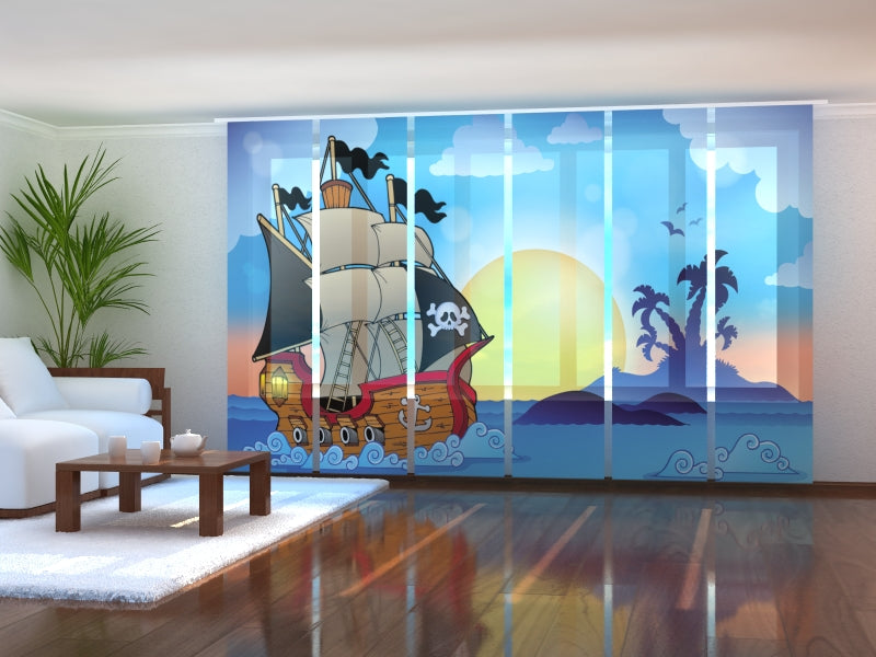 Set of 6 Panel Curtains Pirates' Ship