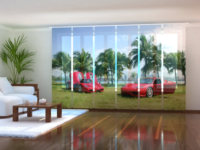 Set of 6 Panel Curtains Red Supercars 2