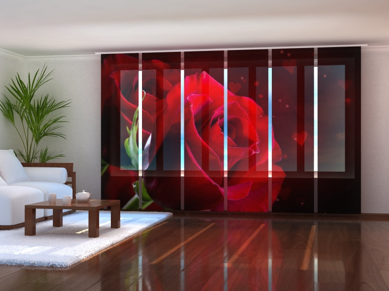 Set of 6 Panel Curtains Red Heart