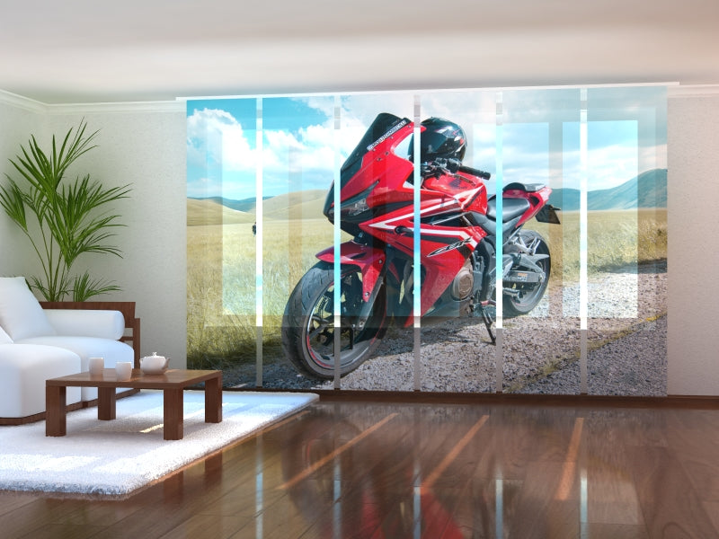Set of 6 Panel Curtains Red Motorbike Honda