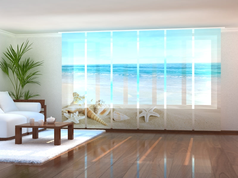Set of 6 Panel Curtains Shells on the beautiful beach