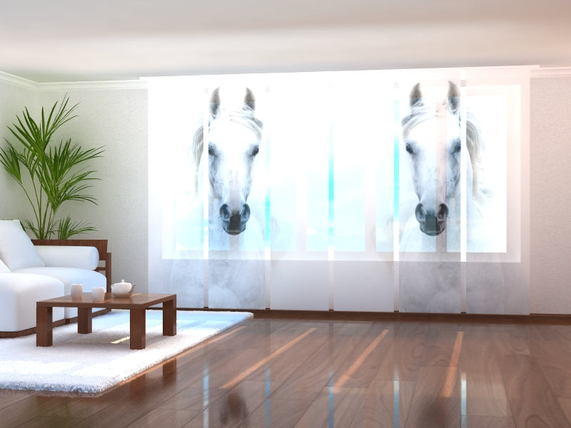 Set of 6 Panel Curtains Snowy-White Arabian Stallion