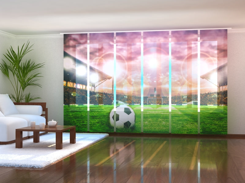 Set of 6 Panel Curtains Soccer Ball on Football Stadium