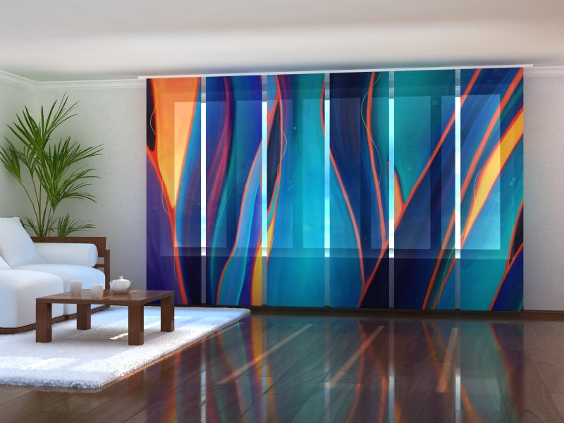 Set of 6 Panel Curtains Spectacular Blue Illustration