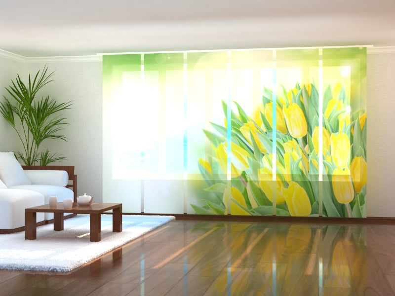Set of 6 Panel Curtains Spring Bright Yellow Tulips