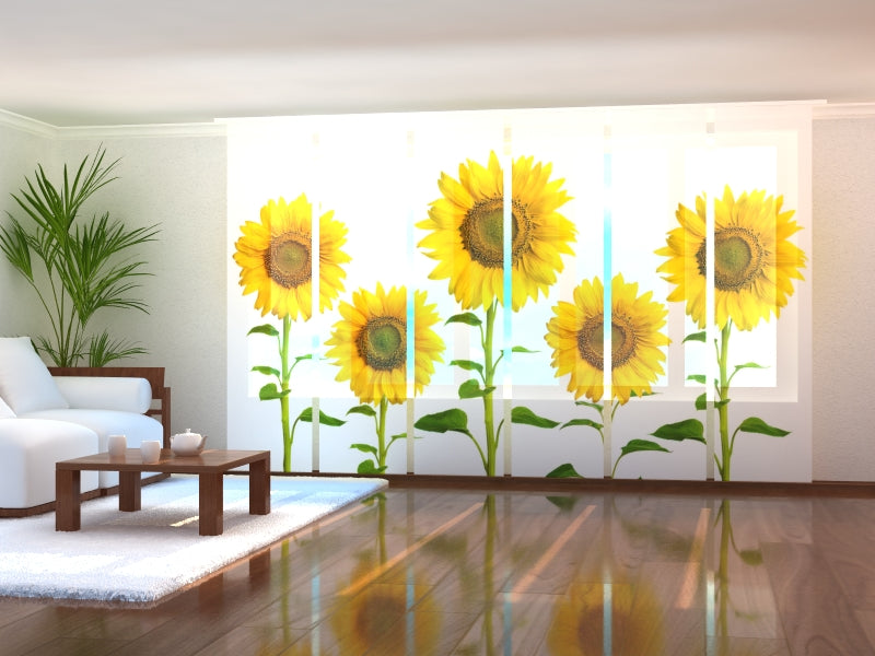 Set of 6 Panel Curtains Summer Yellow Sunflowers