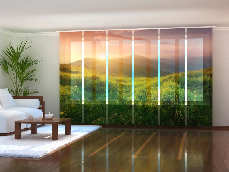 Set of 6 Panel Curtains Sunrise on the Mountain Valley