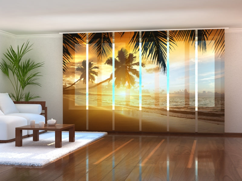 Lot de 6 panneaux de rideaux Coucher de soleil sur les Caraïbes