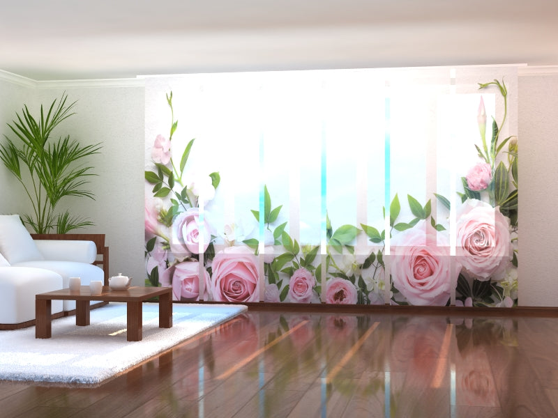 Set of 6 Panel Curtains Tenderness of Pink Roses