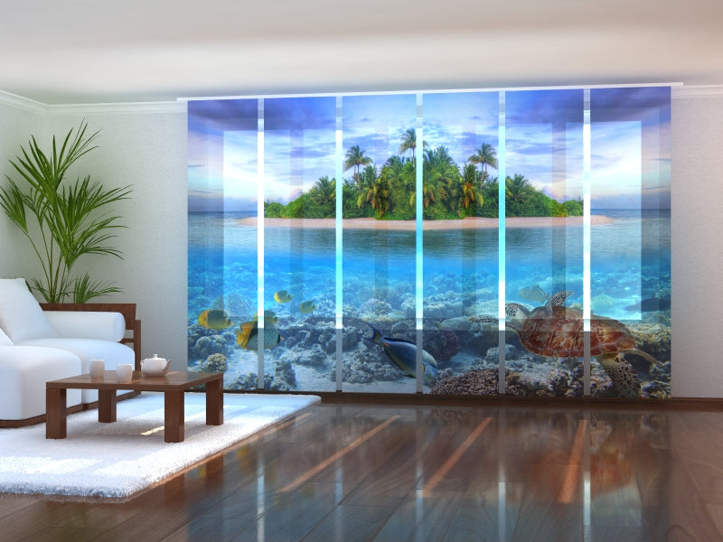 Set of 6 Panel Curtains Tropical Island of Maldives