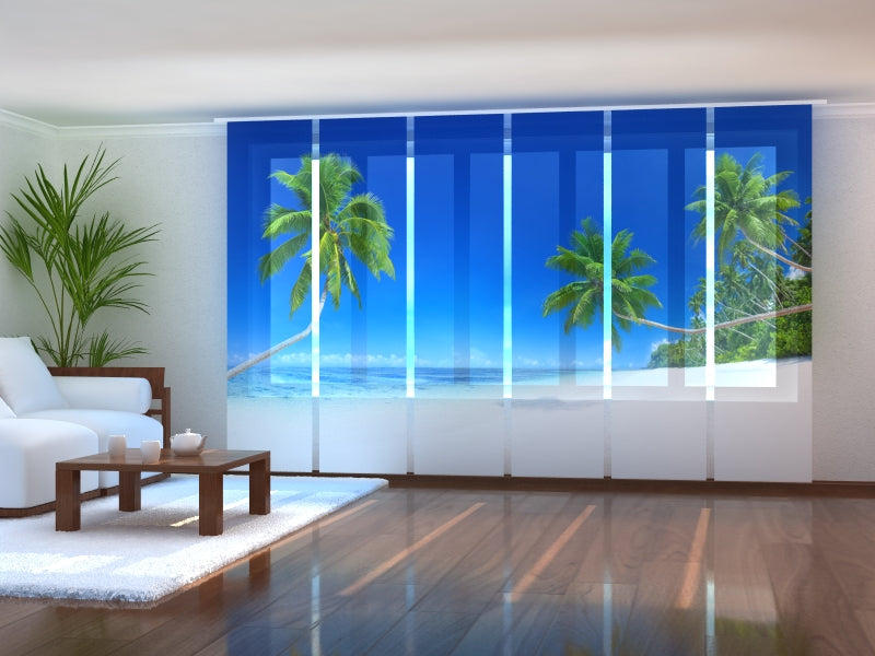 Set of 6 Panel Curtains Tropical Summer Beach