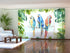 Set of 6 Panel Curtains Watercolor Plants and Parrots
