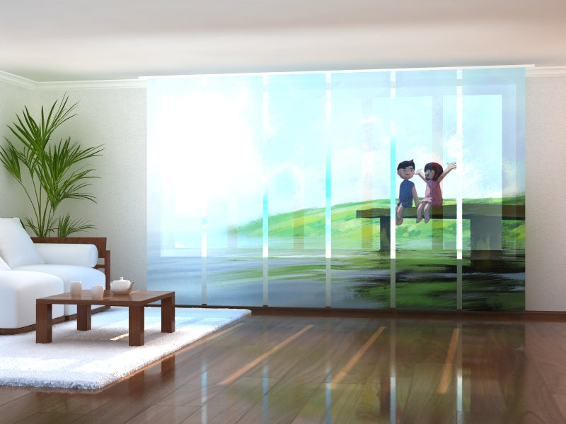 Set of 6 Panel Curtains Watercolor childhood