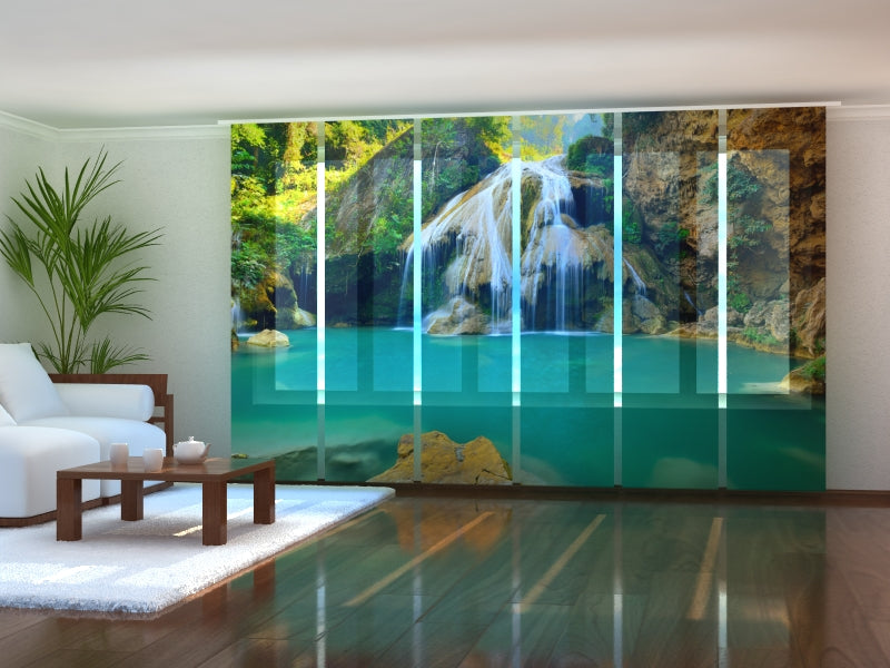 Set of 6 Panel Curtains Waterfall in Forest Jungle