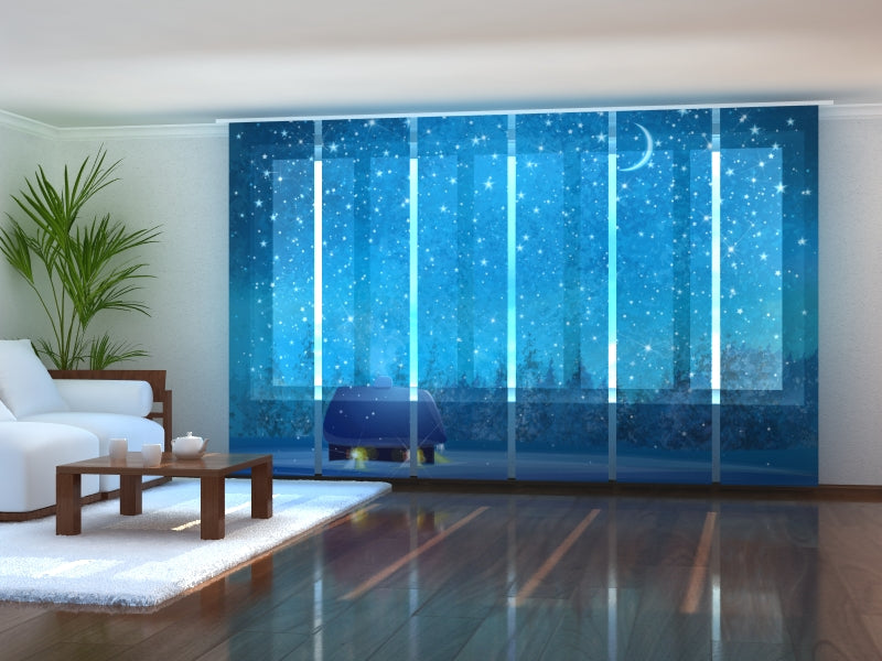 Set of 6 Panel Curtains Winter Starry Sky