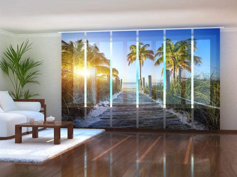 Set of 6 Panel Curtains Wood Path to the Beach at Sunset