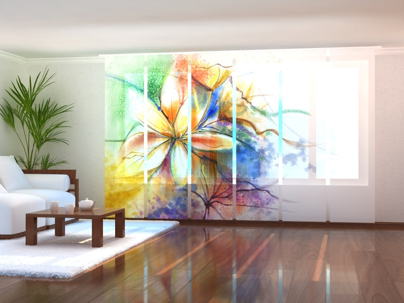 Rideau à panneaux coulissants Peinture à l'aquarelle florale abstraite sur toile