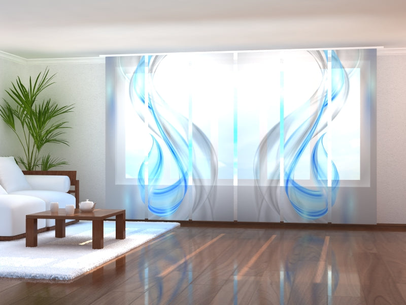 Sliding Panel Curtain Abstract Gray and Blue Waves