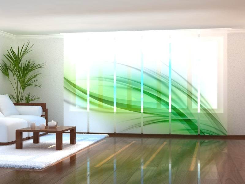 Rideau à Panneaux Coulissant Feuille Verte Abstraite