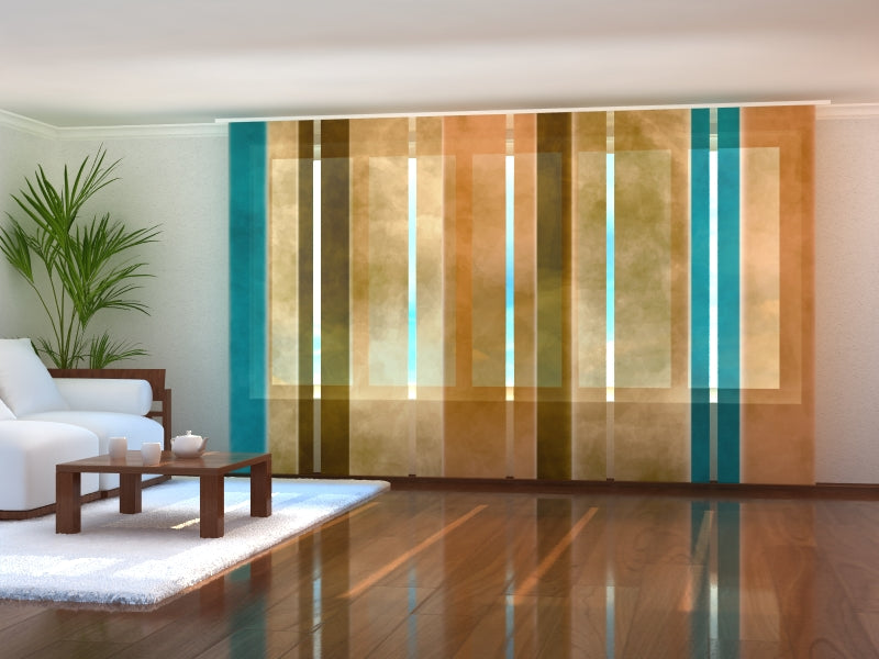 Rideau à panneaux coulissants rayures abstraites dans des couleurs pastel