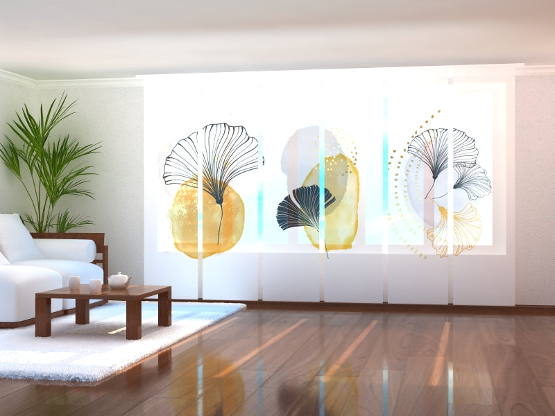 Rideau à panneaux coulissants Fleurs d'air avec éléments dorés