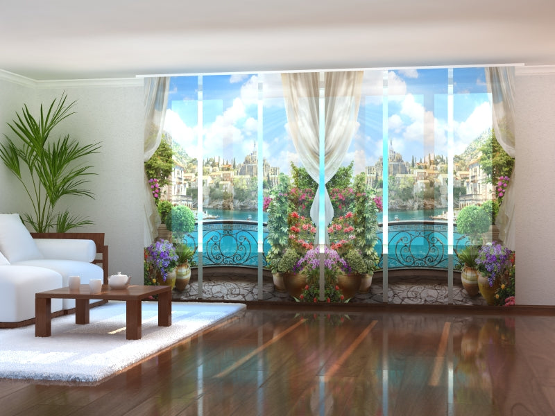 Sliding Panel Curtain Balcony with Flowers