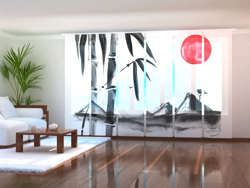 Sliding Panel Curtain Beautiful Japanese Watercolor