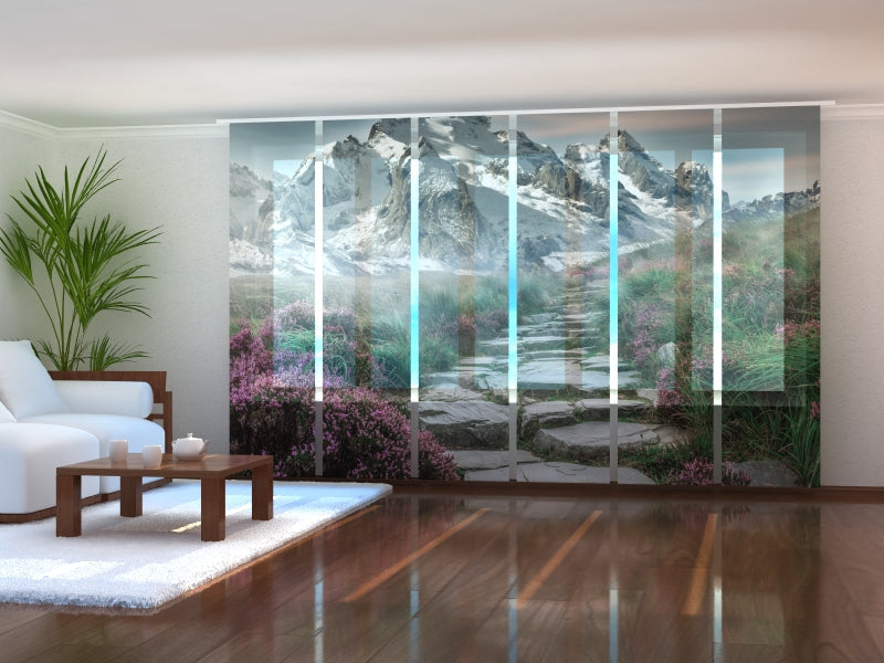 Sliding Panel Curtain Beautiful Summer Fog in the Mountains