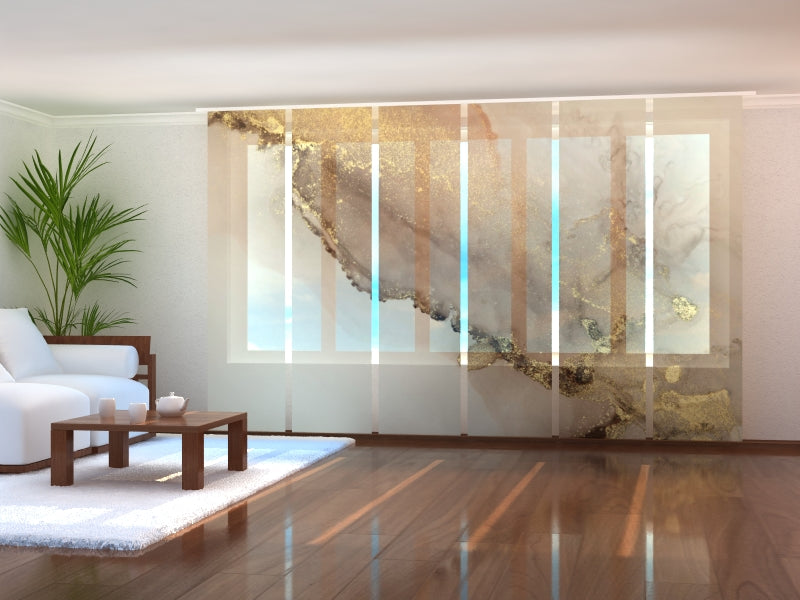 Rideau à Panneaux Coulissants Marbre Beige Doré