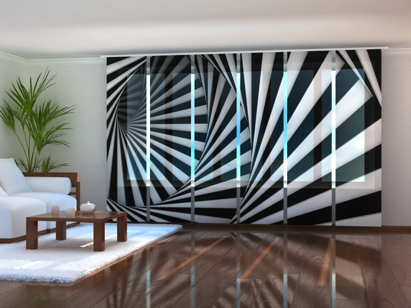 Rideau à Panneaux Coulissant Spirale Noir et Blanc