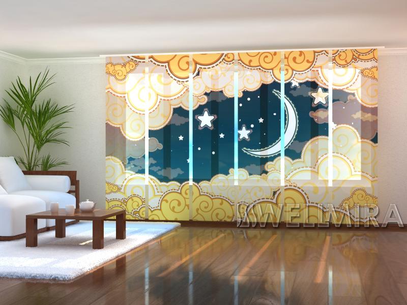 Set of 6 Panel Curtains Cartoon style night sky - Wellmira