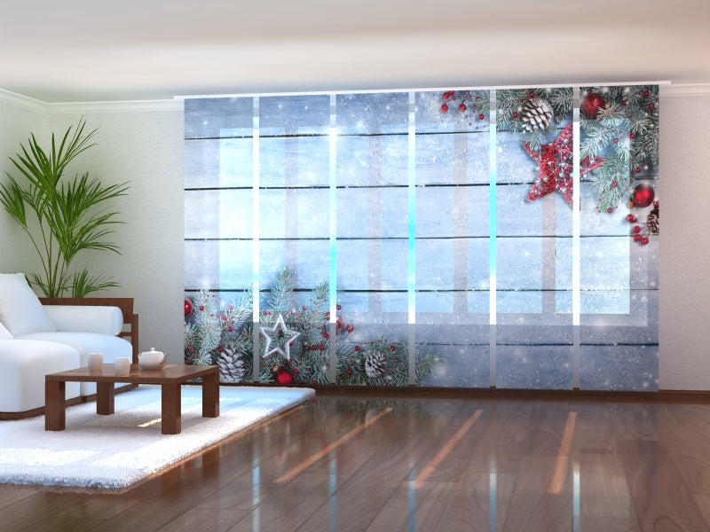 Set of 6 Panel Curtains Christmas Red Star 3