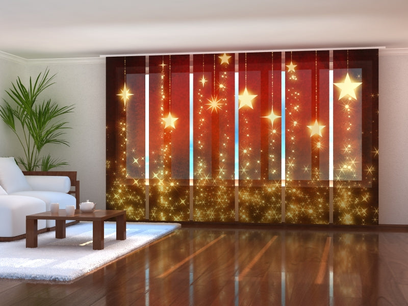 Set of 6 Panel Curtains Christmas Stars Background
