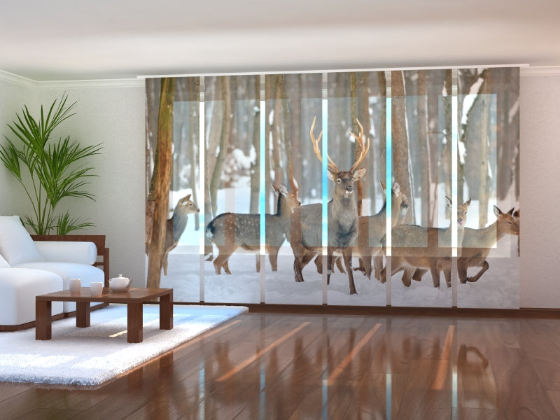 Set of 6 Panel Curtains Deers in Winter