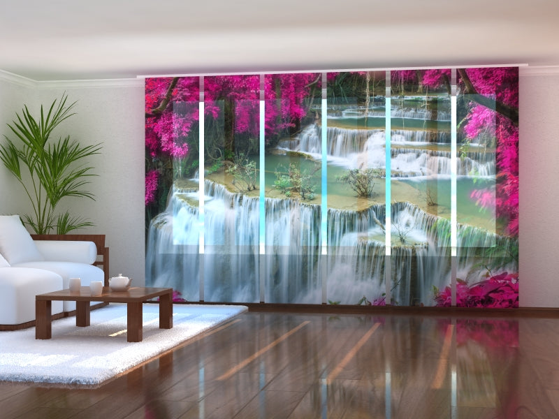 Set of 6 Panel Curtains Flowers at the Waterfall