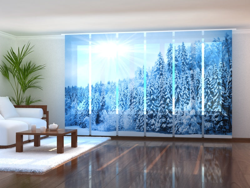 Set of 6 Panel Curtains Forest with Snow and Hoarfrost