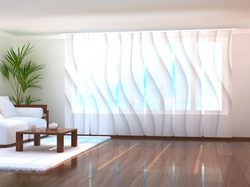 Set of 6 Sliding Panel Curtains Lovely White Waves