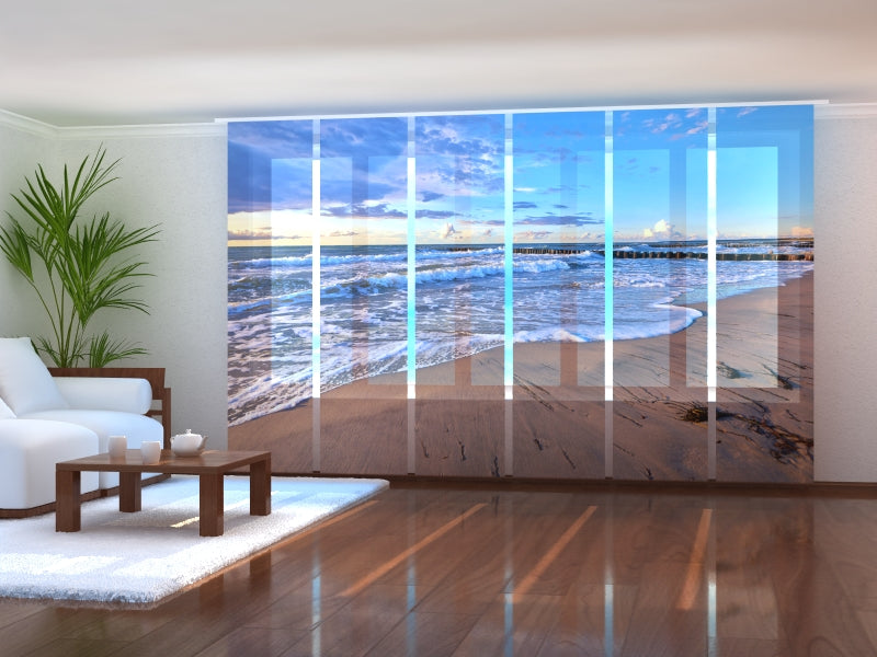 Set of 6 Panel Curtains Morning on the Beach